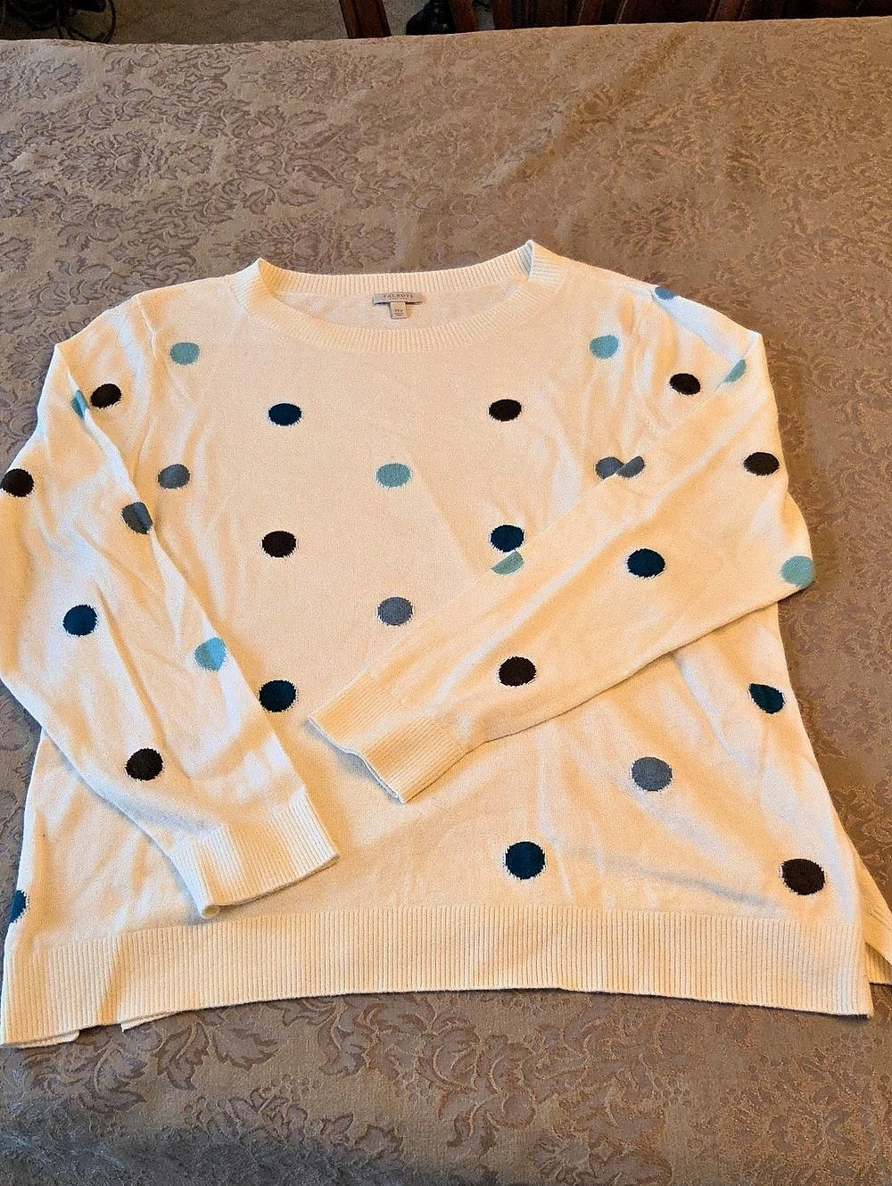 Talbots Polka Dot Sweater in Cream & Blue Size XLP